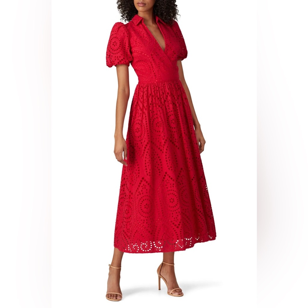 Badgley Mischka Red Eyelet Dress